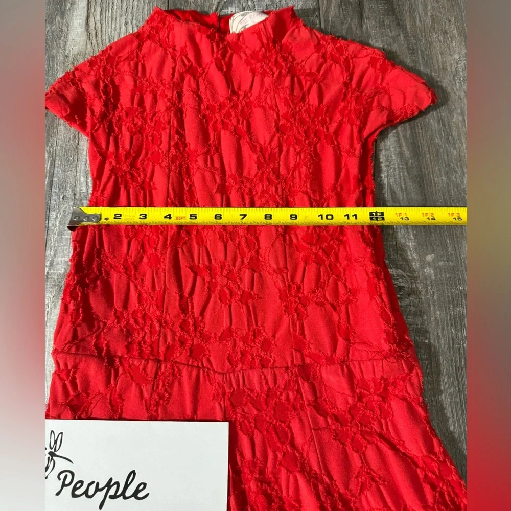 Free People Vintage Flared Burnt Red Mini Dress Floral Design - S - Picture 7 of 13
